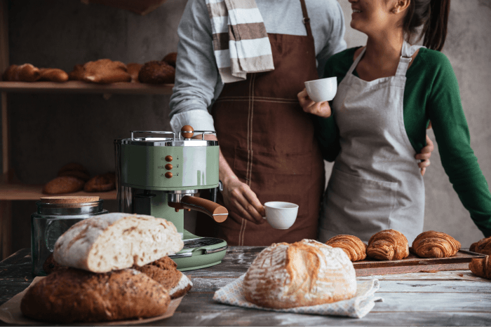 loving-couple-bakers-drinking-coffee